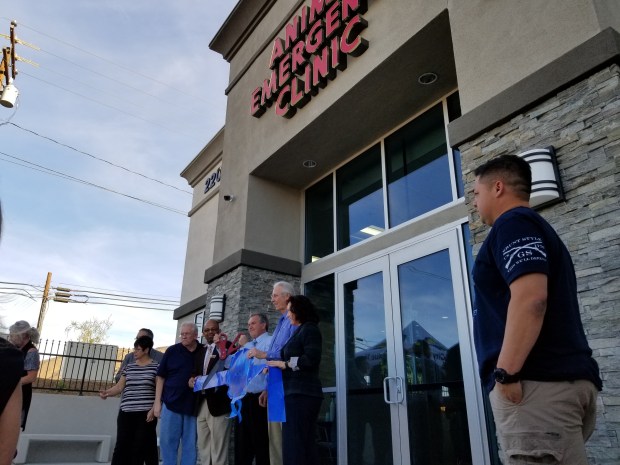 Dr. Terry McDuffe and partner Dr. Jim Hardesty at the grand opening of the new location of the Animal Emergency Clinic. The hospital has been in operation since July 1974. (Beatriz E. Valenzuela)