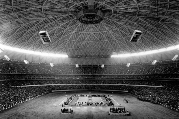 A view from above in the Astrodome down onto the court where UCLA played the University of Houston on Jan. 20, 1968 (Photo: University of Houston)